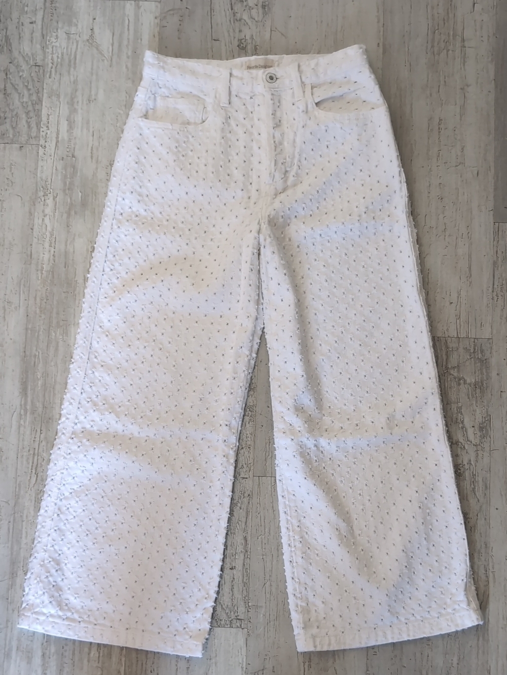 White Embossed/ Laser Wide-Leg Jeans - Women's